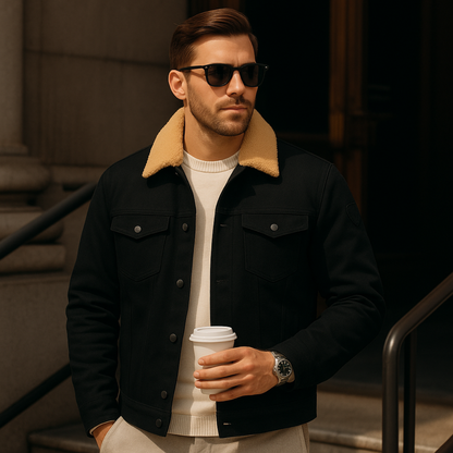 Men’s Faux Shearling Lined Trucker Shirt Jacket