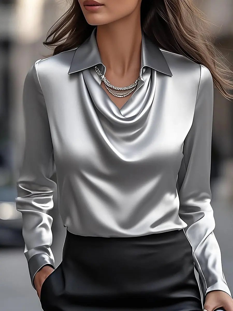 Eleanor| Satin Blouse with Draped Neckline