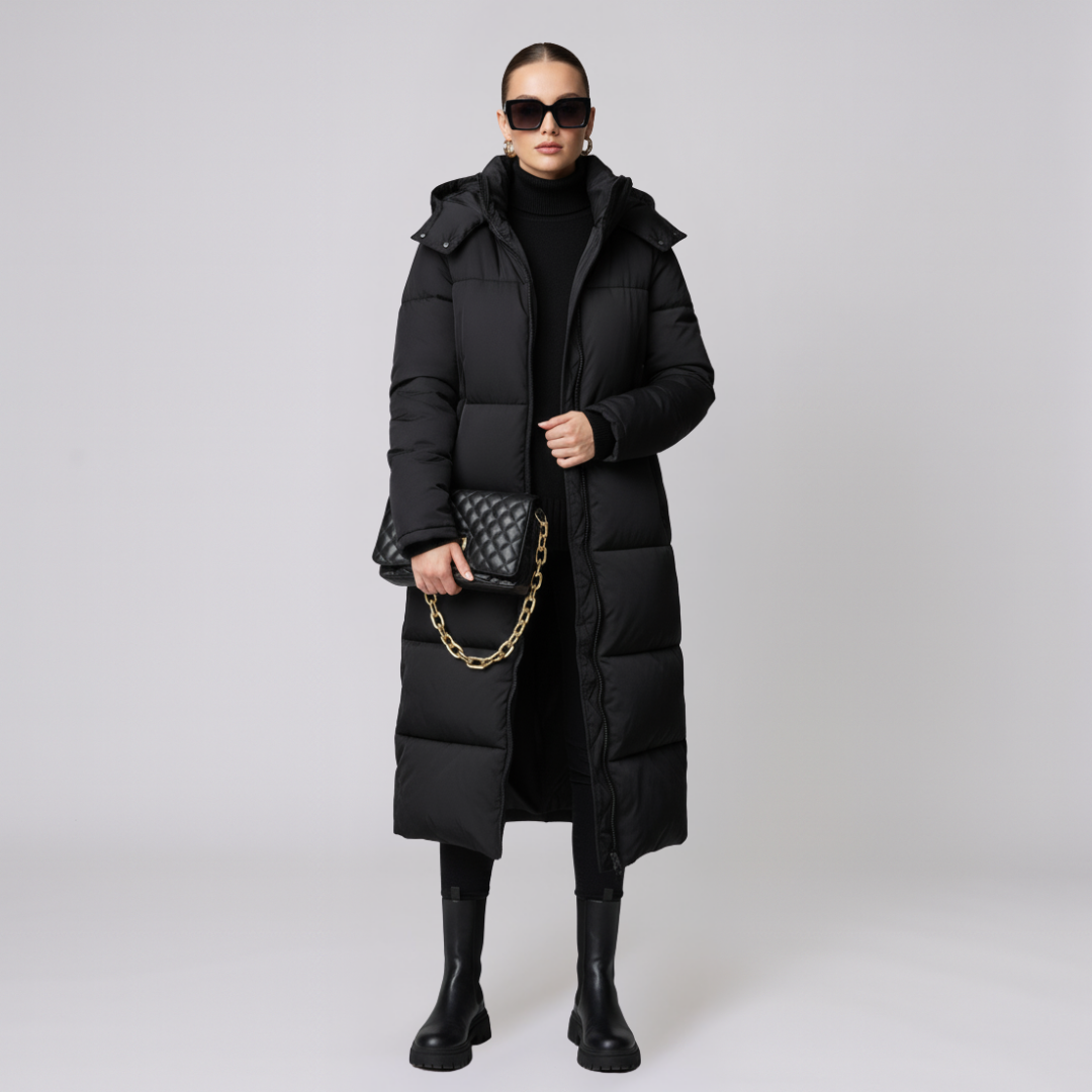 Yvonne | Puffer Coat - Quilted Full-Length Oversized Hooded Outerwear for Women