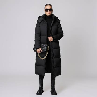 Yvonne | Puffer Coat - Quilted Full-Length Oversized Hooded Outerwear for Women