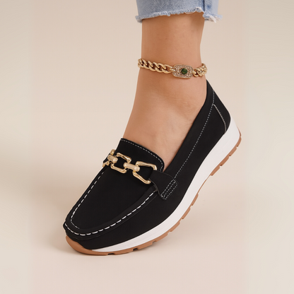 Orthopedic Suede Loafers for Women – Comfortable Slip-On Shoes with Chain Detail