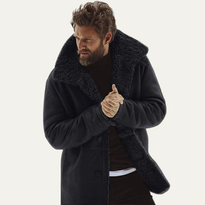 Men’s Long Line Suede Coat with Shearling Lining