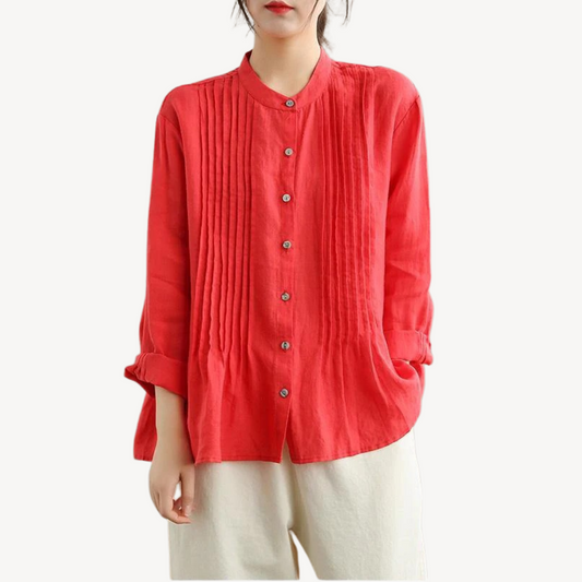 Women's Pleated Linen Blouse
