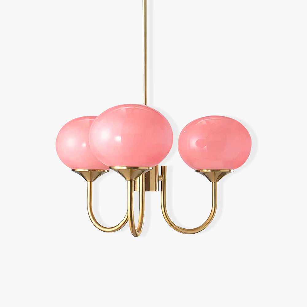 Luxury Gold Chandelier With Rose Glass Shades