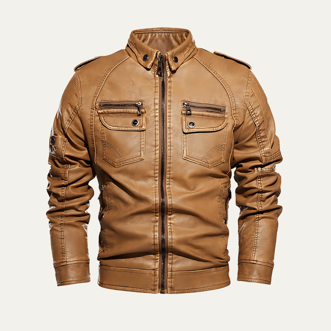 Men’s Biker Style Multi Pocket Leather Jacket