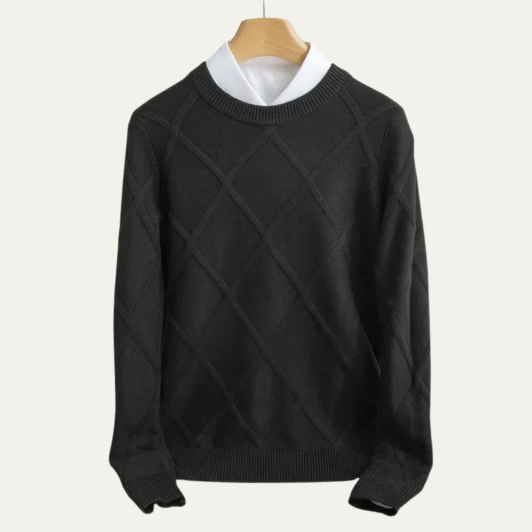 Men’s Argyle Crew Neck Ribbed Sweater
