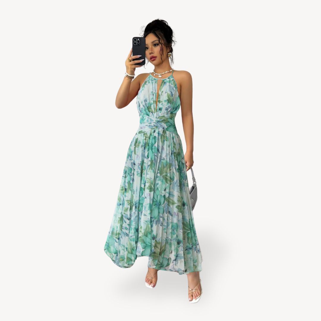 Floral Chiffon Halter Maxi Dress Women