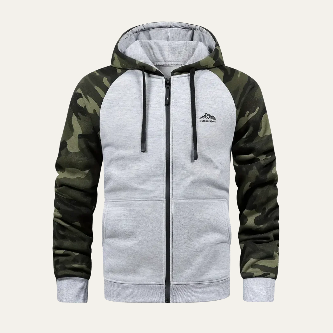 Men’s Camouflage Sleeve Sporty Zip Up Hoodie