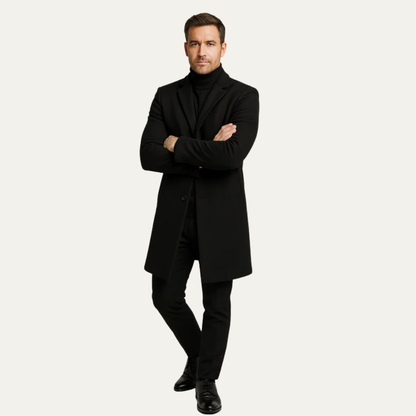 Men’s Classic Single-Breasted Long Overcoat
