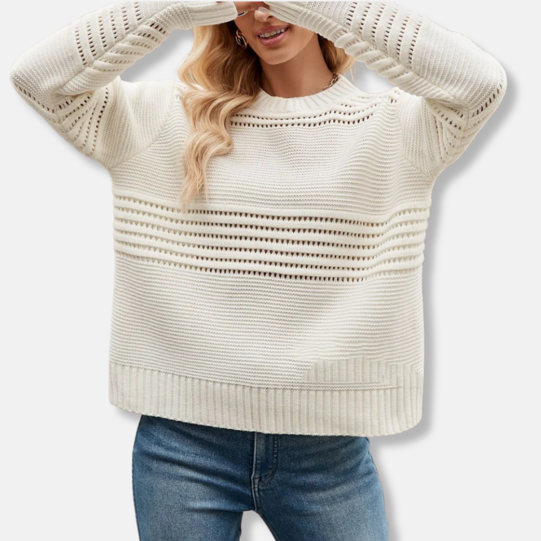 Women’s Pullover Sweater – Relaxed Fit – Drop Shoulder – Cotton Knit – Ribbed Trim