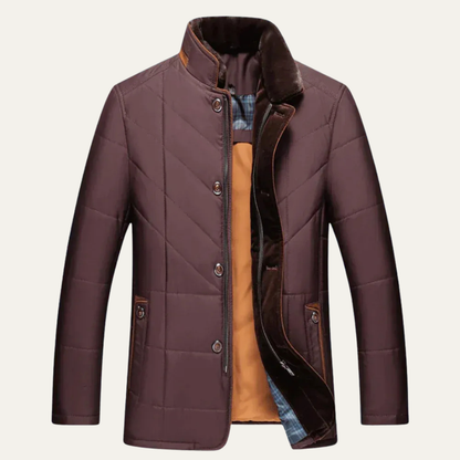 Men’s Quilted Winter Jacket with Faux Fur Collar