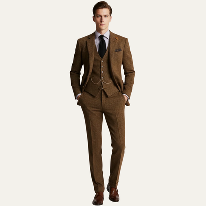 Men’s Textured Tweed Three Piece Suit