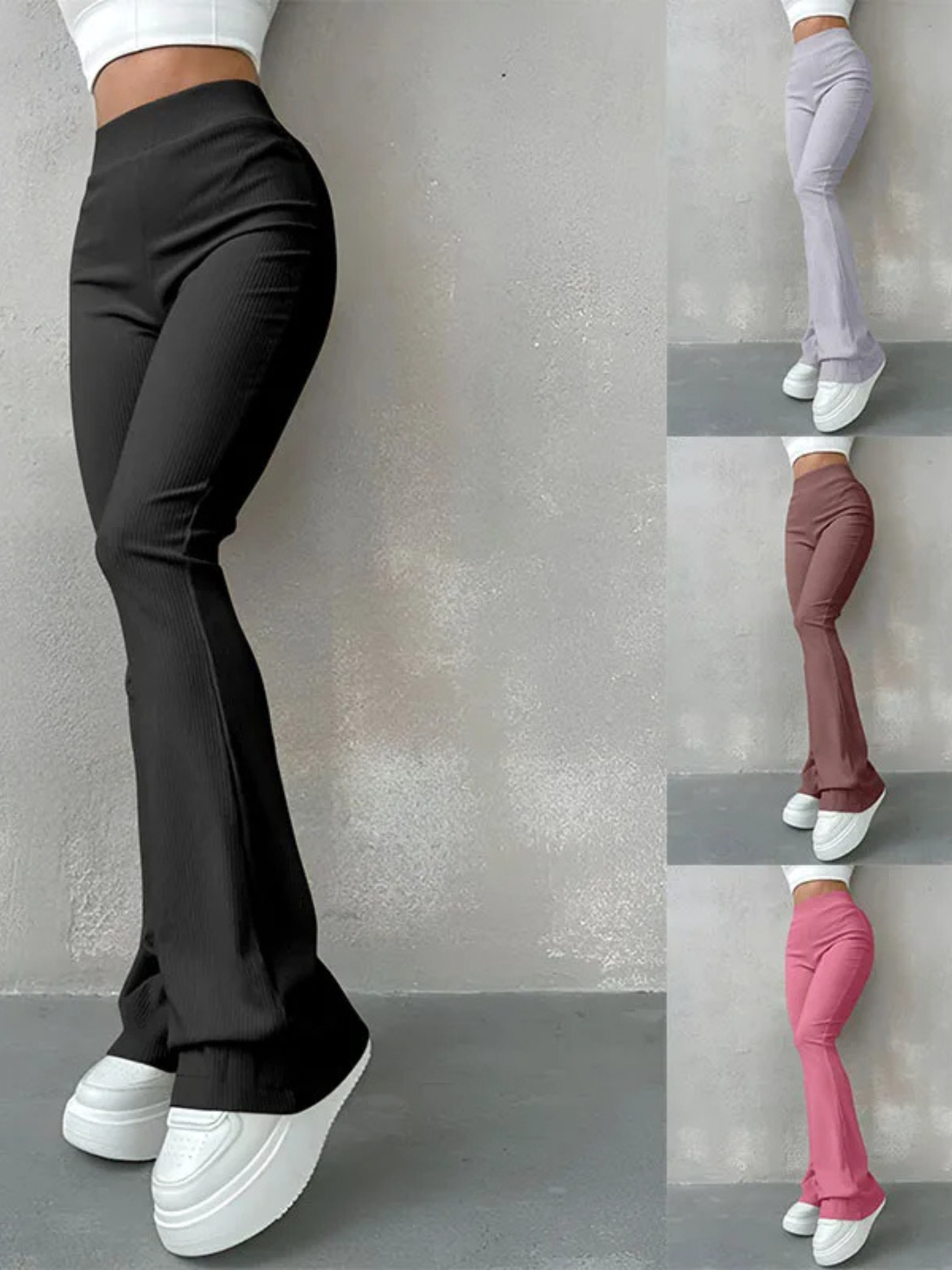 Women's Comfortable High Waist Flared Leg Pants - BritishElegance