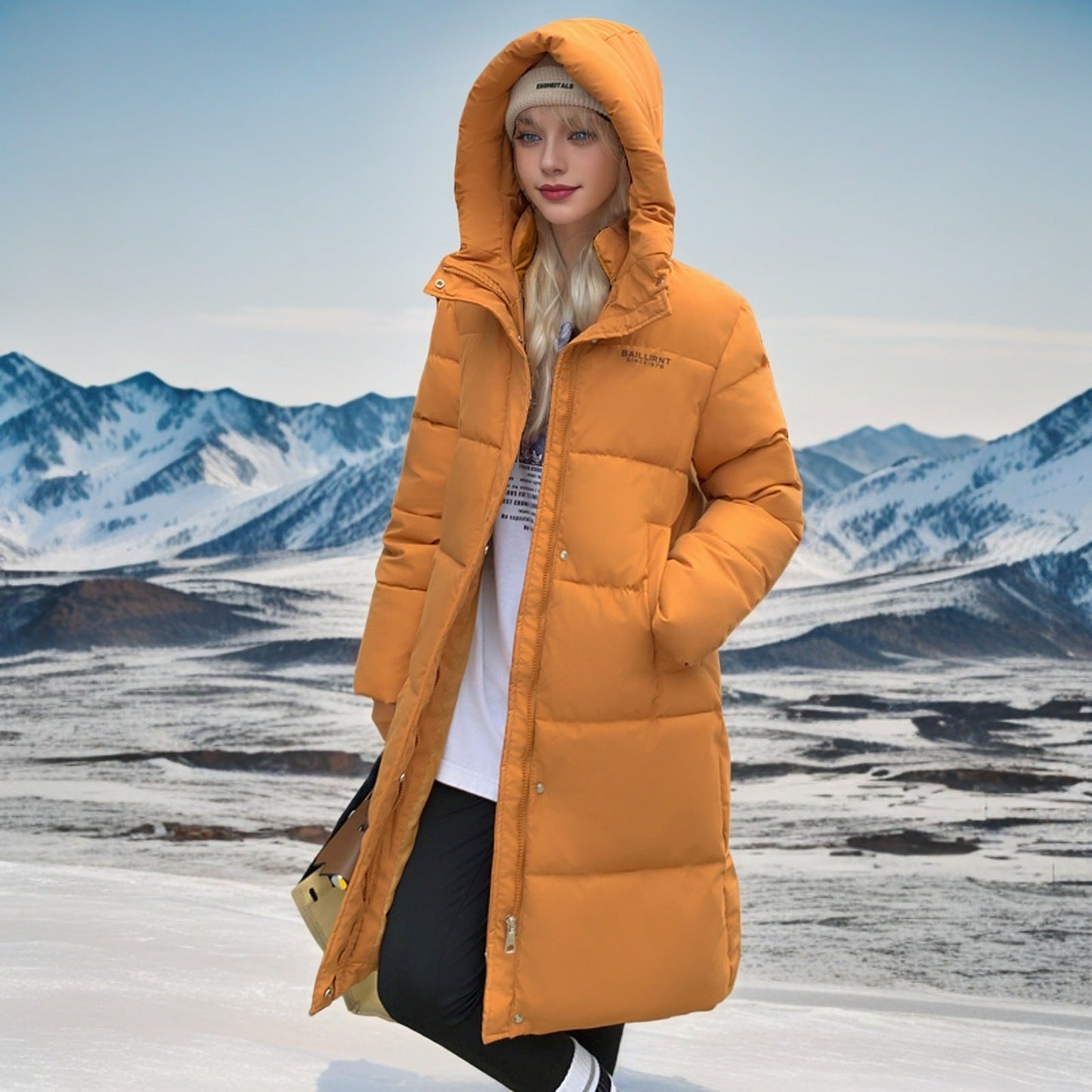 Warm Women's Black Parka Coat with Hood