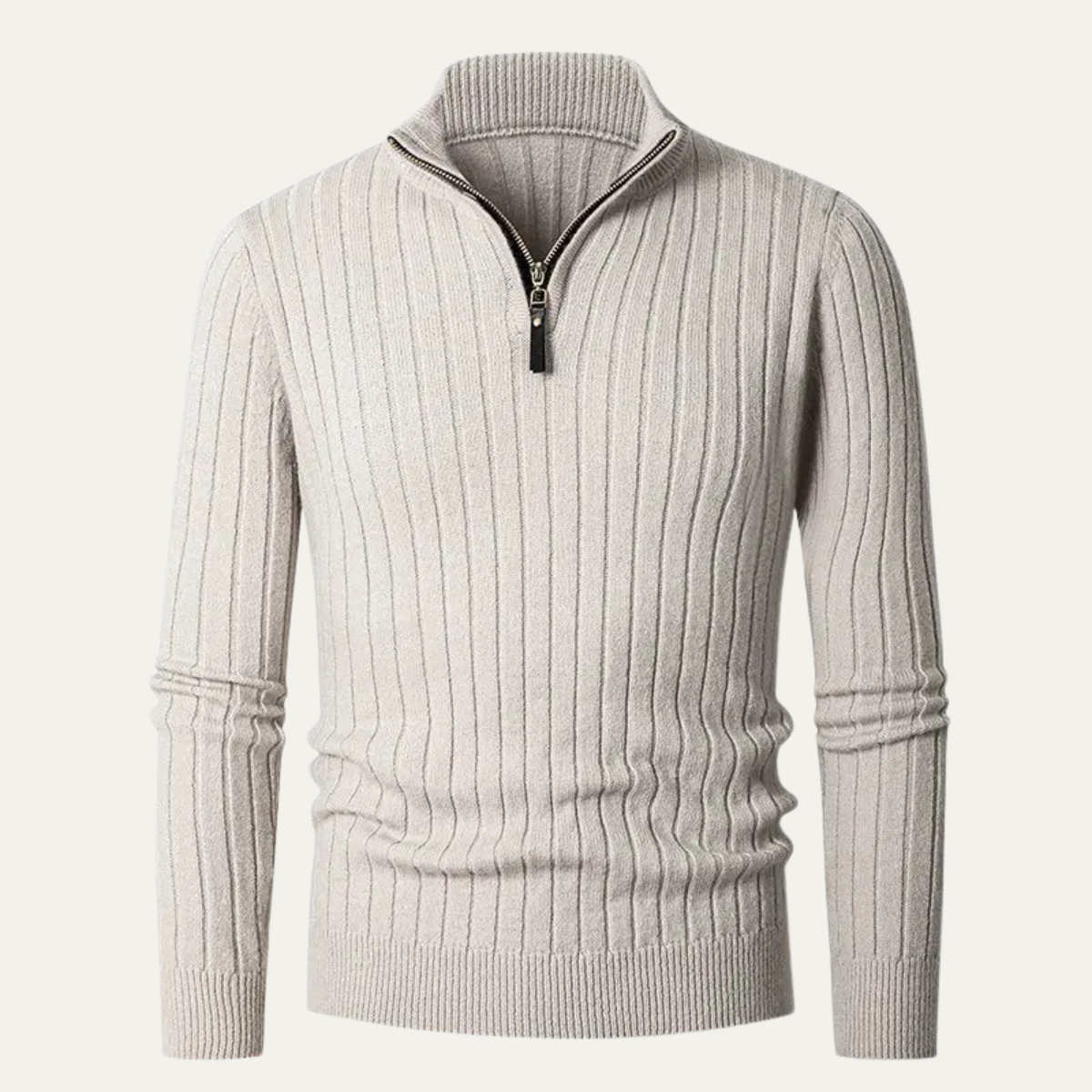 The Favignana Men's Knitted Stand Collar Ribbed Half Zip Jumper