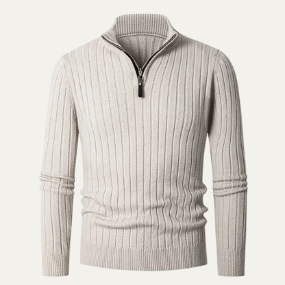 The Favignana Men's Knitted Stand Collar Ribbed Half Zip Jumper