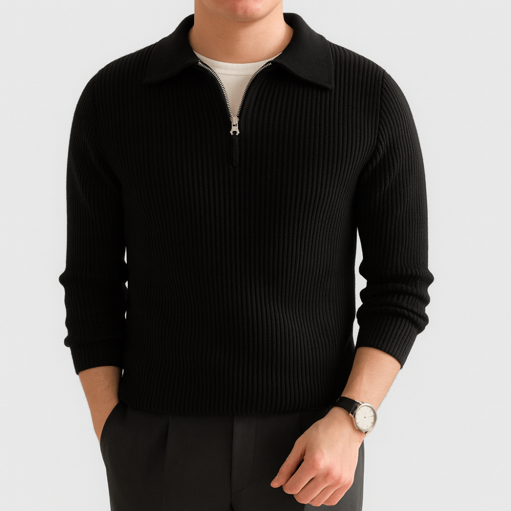 Men’s Rib Knit Quarter Zip Polo Sweater