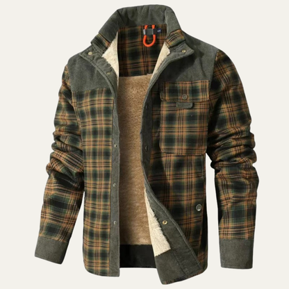 Men’s Plaid Fleece Lined Corduroy Yoke Shirt Jacket