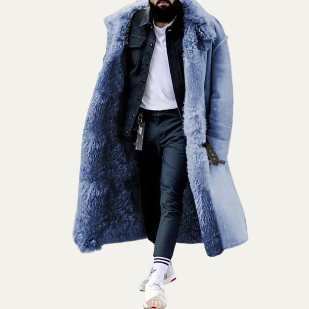 Men’s Plush Fur Long Coat for Winter Style