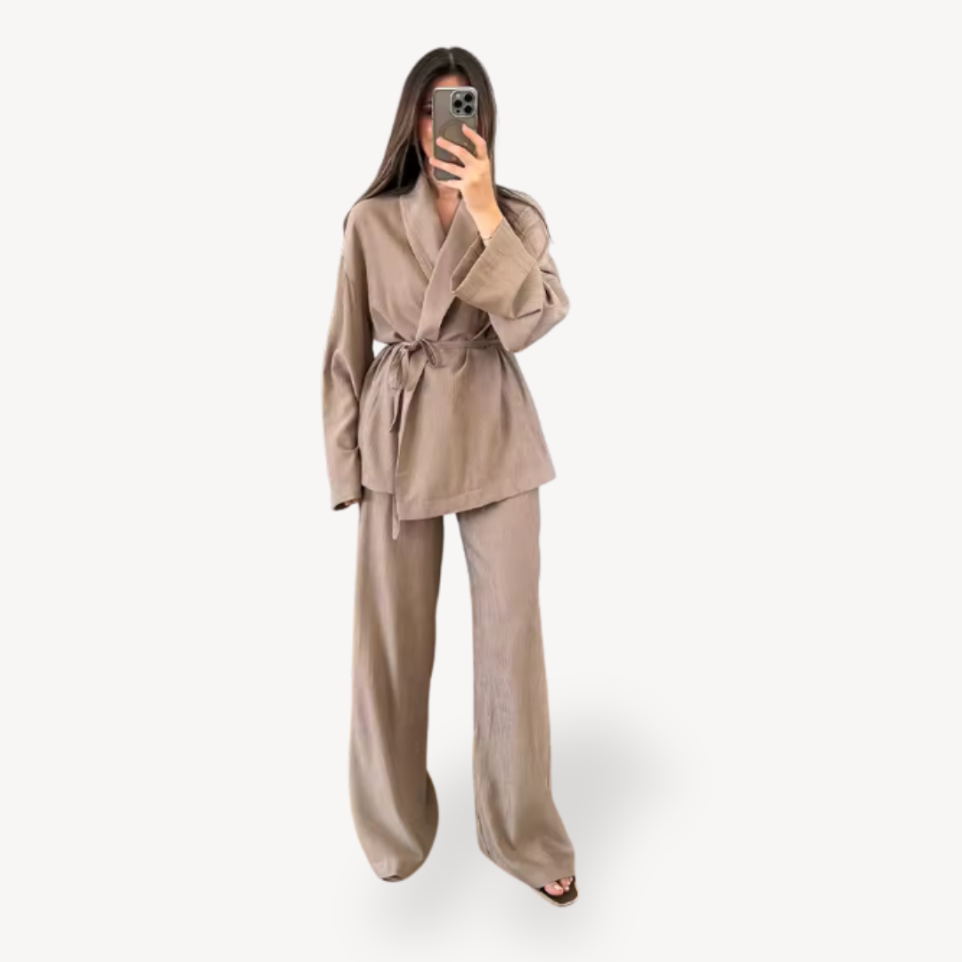Loose Wide Leg Faux Linen Set Women