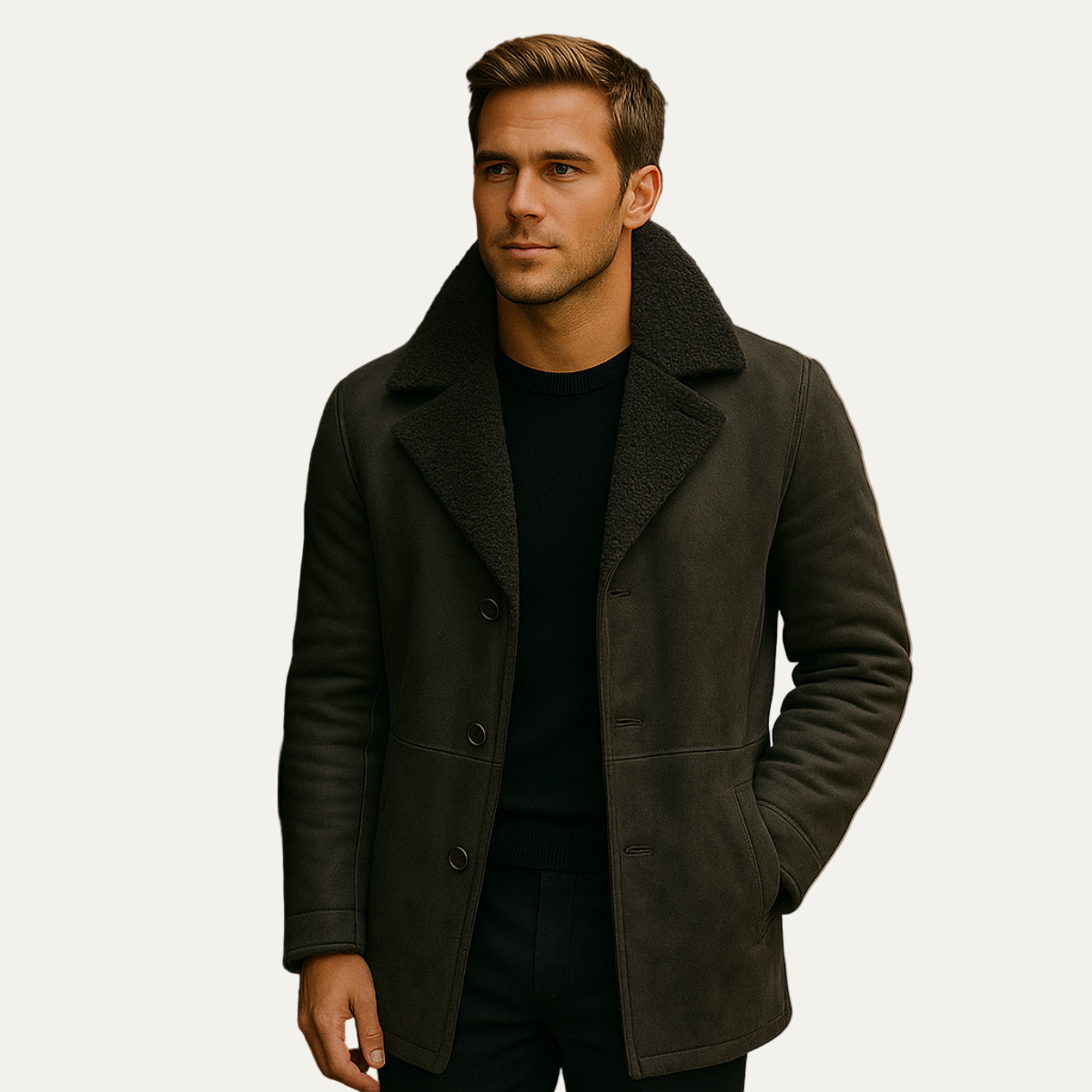 Men’s Long Line Suede Coat with Shearling Lining