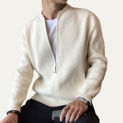 Men’s Full Zip Knit Cardigan with Short Stand Collar