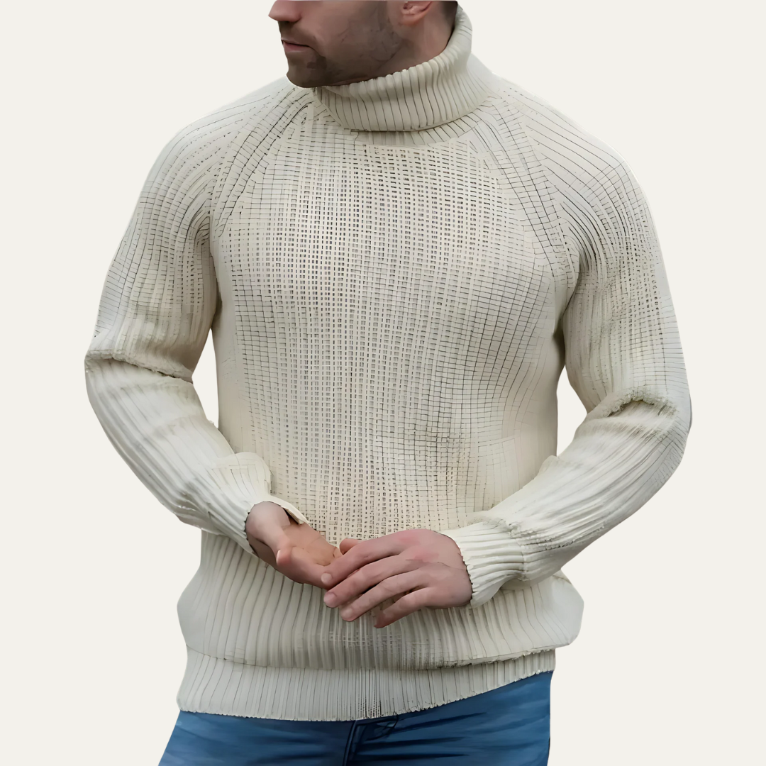 Men’s Textured Rib Knit Turtleneck Sweater