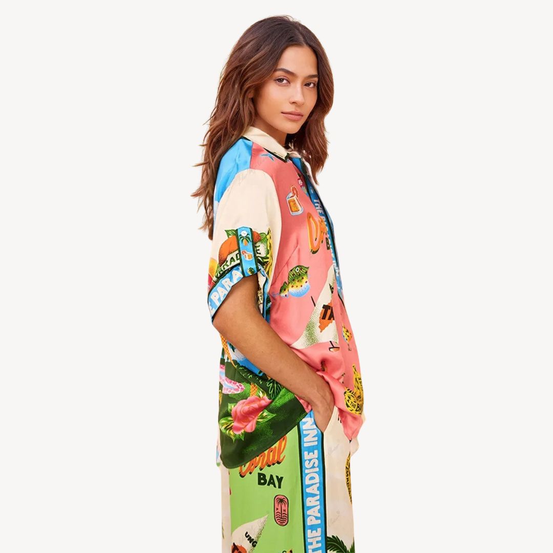 Women's Tropical Print Satin Co-ord Set