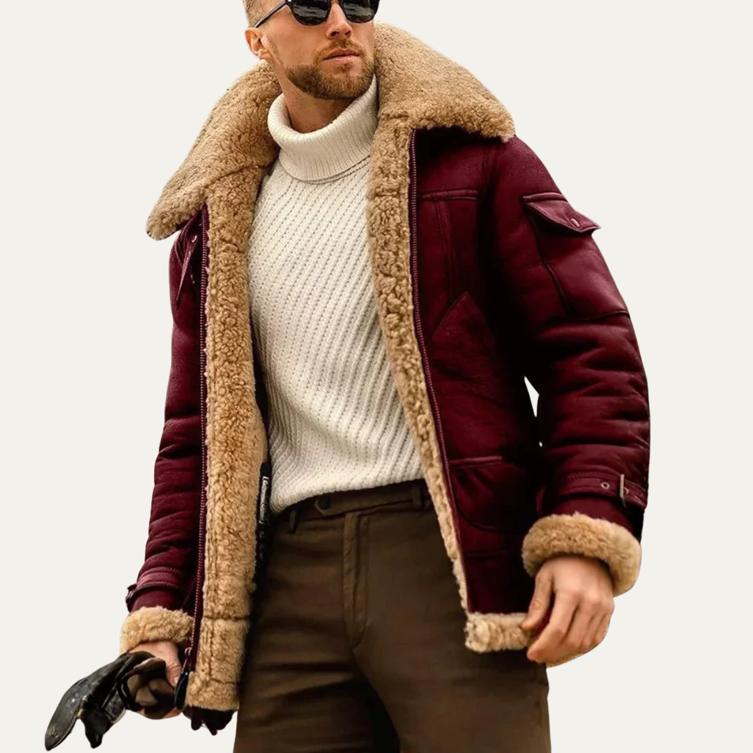 Men’s Stylish Heavy Shearling Aviator Jacket