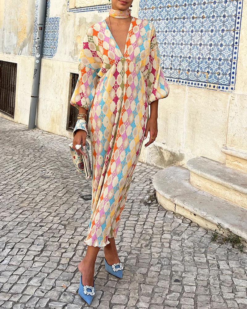 Bright Floral Long Sleeve Maxi Dress - BritishElegance