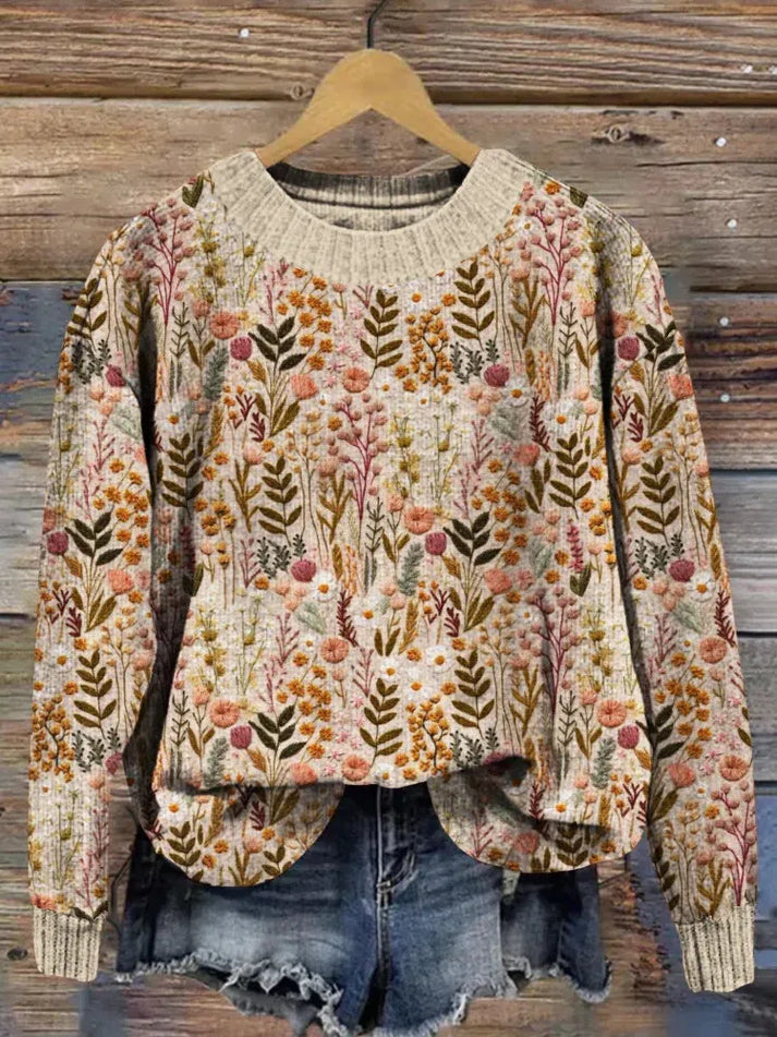Women's Cozy Floral Knit Sweater
