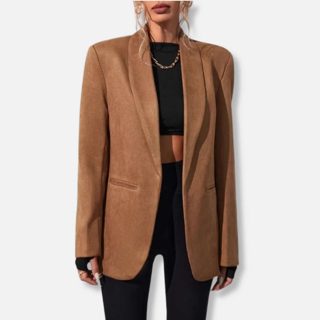 Women’s Blazer – Oversized Fit – Longline Open Front – Shawl Lapel – Soft Touch Fabric