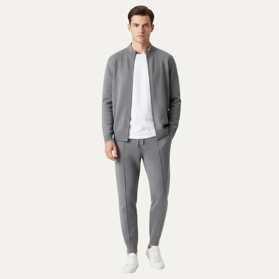 Men’s Knit Zip Up Loungewear Set with Mock Neck Jacket