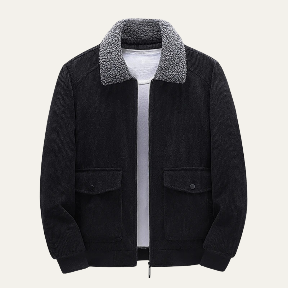 Men’s Corduroy Bomber Jacket with Shearling Trim Collar