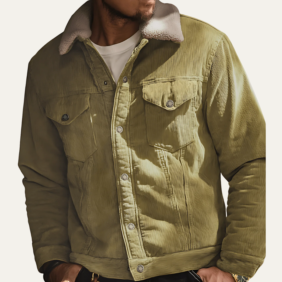Men’s Shearling Collar Corduroy Trucker Jacket