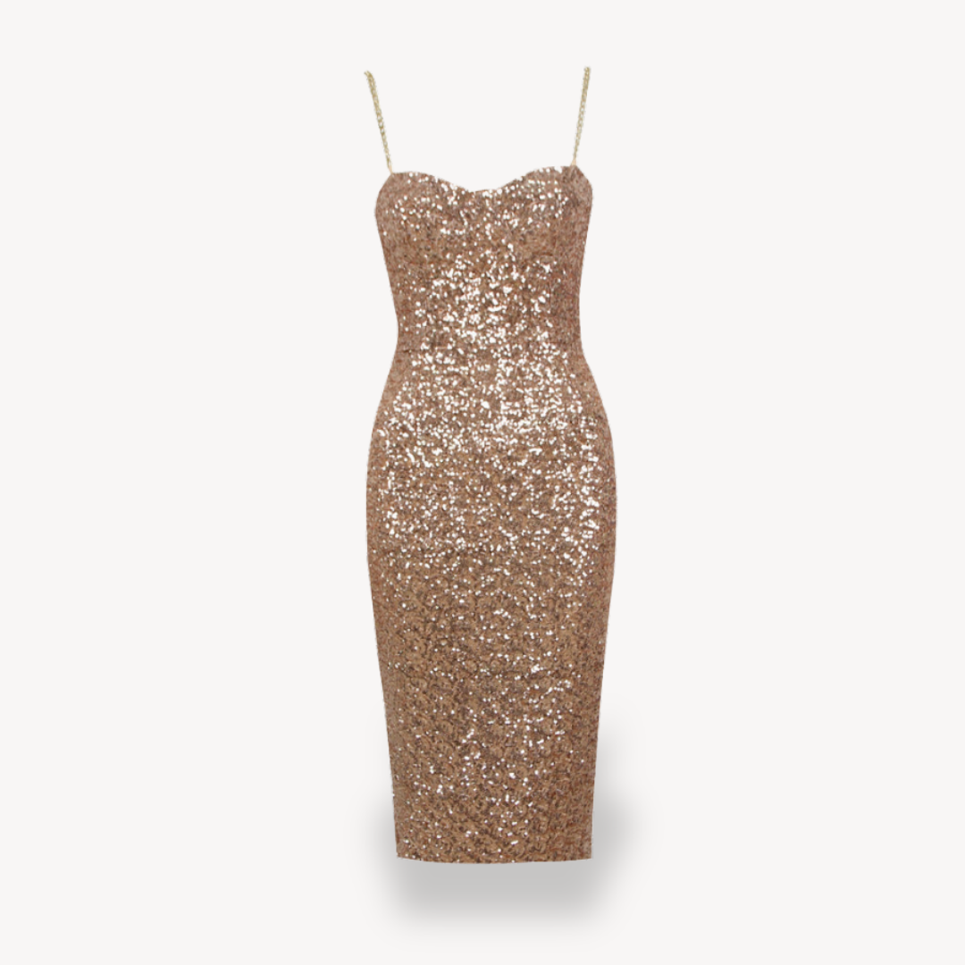 Women's Sequin Midi Dress – Gold Evening Gown