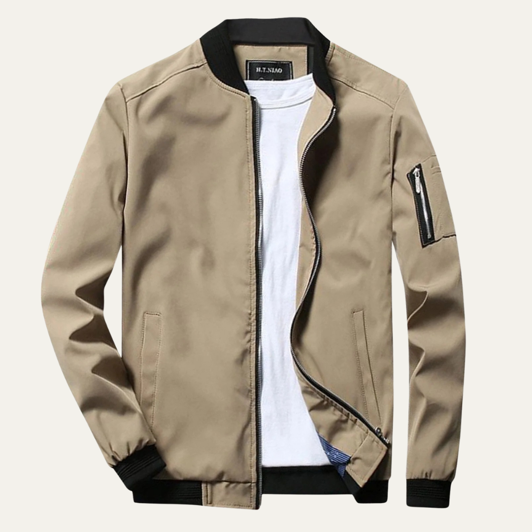 Men’s Casual Bomber Jacket with Sleeve Zip Pocket