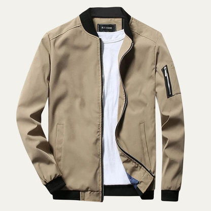 Men’s Casual Bomber Jacket with Sleeve Zip Pocket