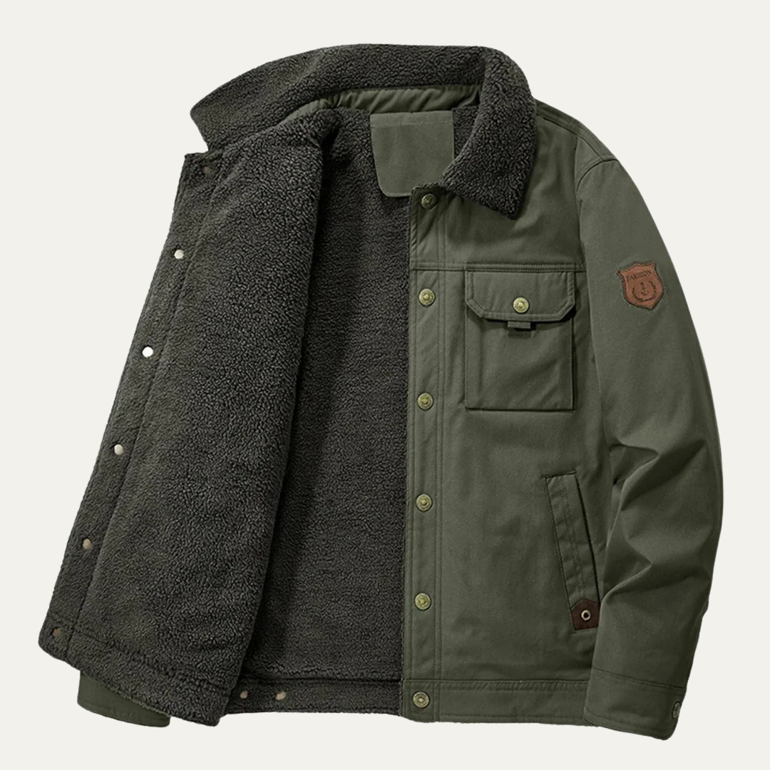 Men’s Shearling Lined Denim Style Patch Jacket