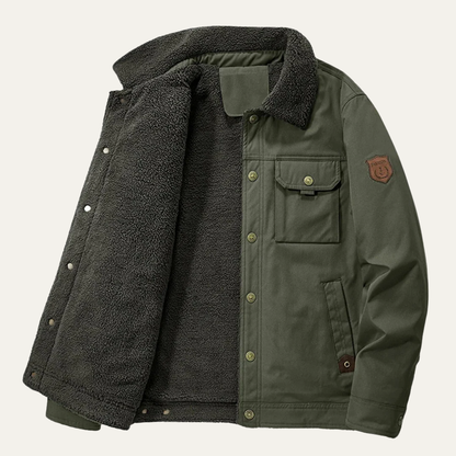 Men’s Shearling Lined Denim Style Patch Jacket