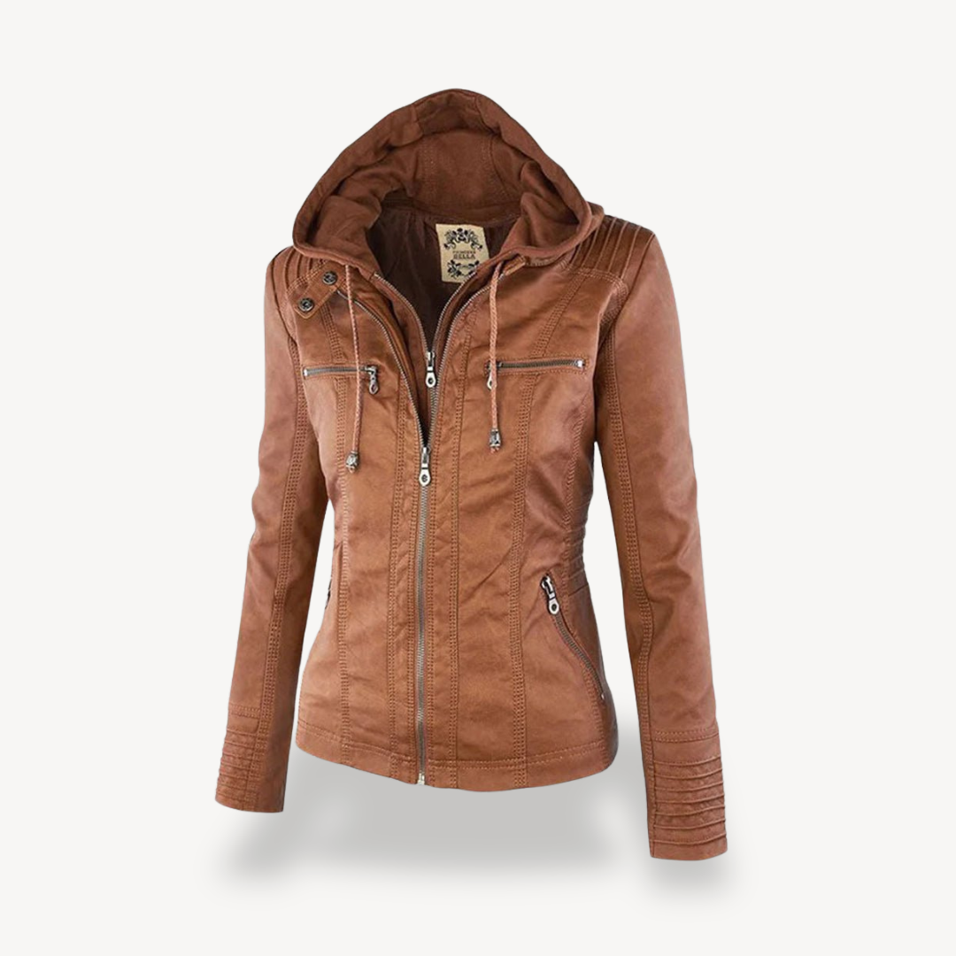 Women's Waterproof Leather Hooded Jacket