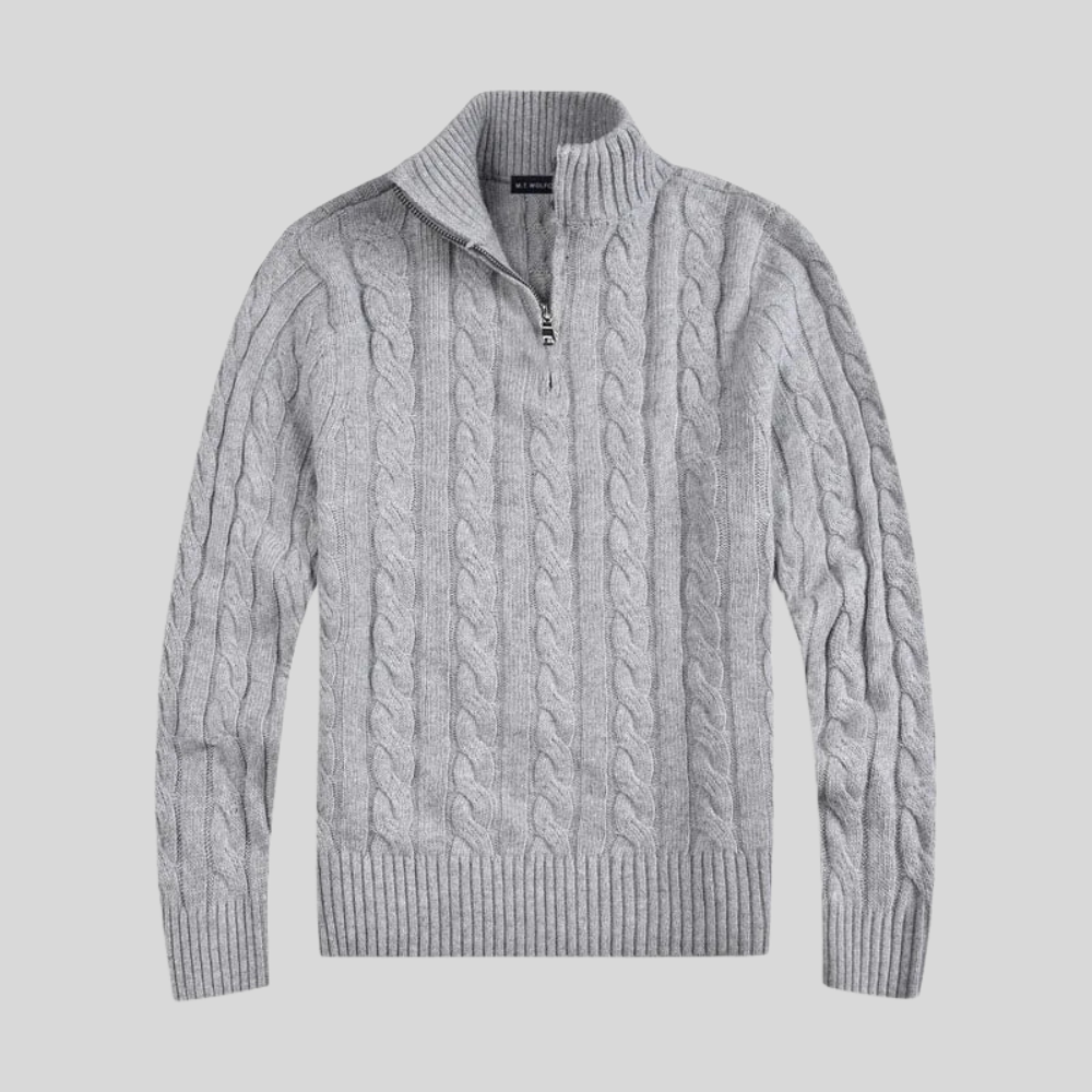 Men’s Cable Knit Mock Neck Quarter Zip Sweater