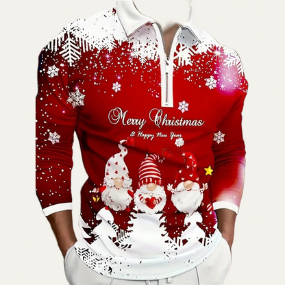 Men’s Festive Gnome Quarter-Zip Christmas Polo