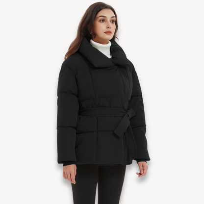 Belted Quilted Puffer Jacket for Women