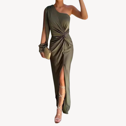 Women's Satin One-Shoulder Evening Dress