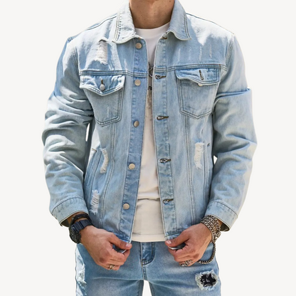 Distressed Light Blue Denim Jacket for Men