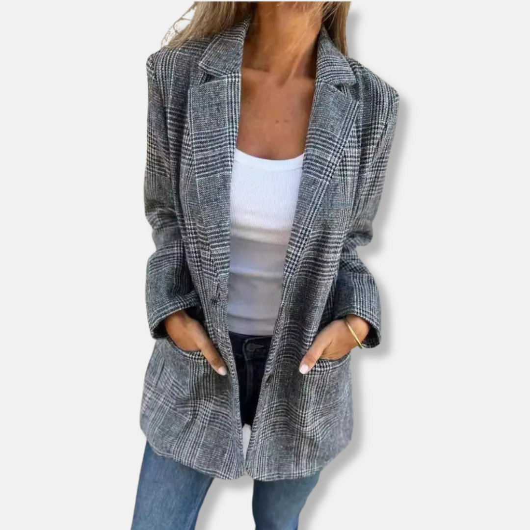Isabella  Relaxed Fit Blazer Jacket | Notched Lapel Mid-Thigh Blazer Jacket