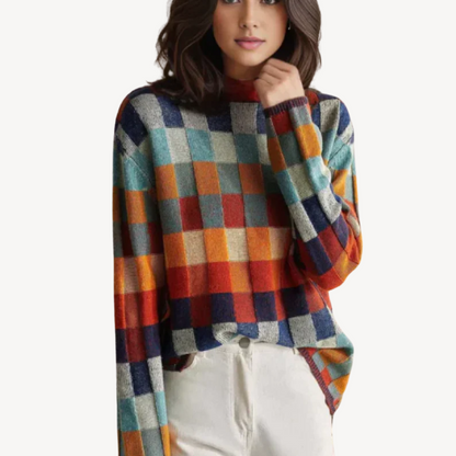Multi-Color Checkered Knit Sweater Women