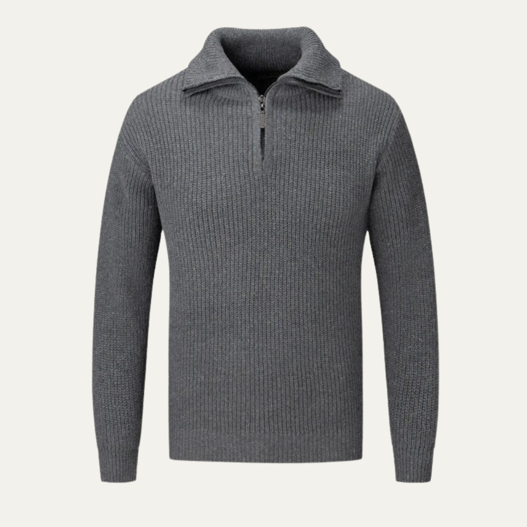 Men’s Ribbed Quarter Zip Sweater with Turn Down Collar