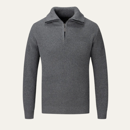 Men’s Ribbed Quarter Zip Sweater with Turn Down Collar